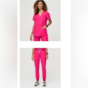 BNWT FIGS SHOCKING PINK CASMA SCRUB TOP AND ZAMORA JOGGERS